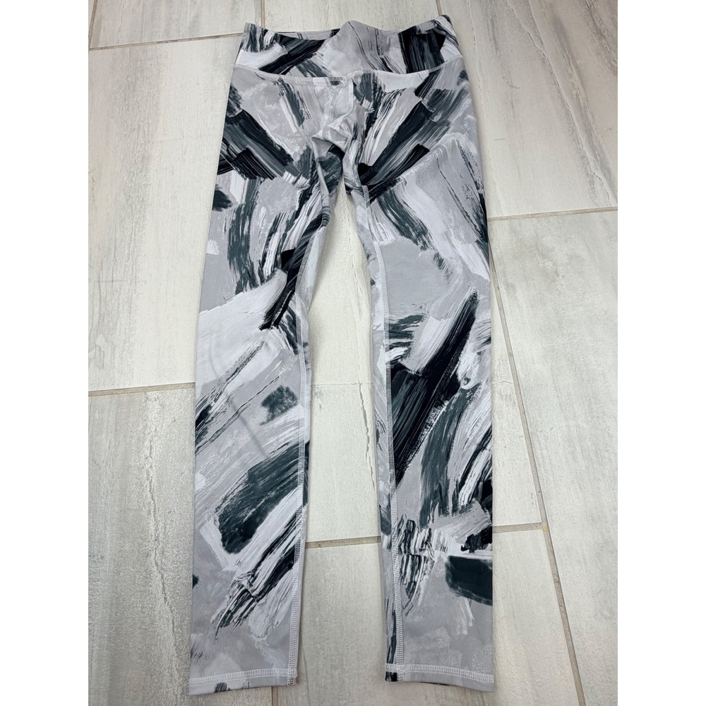 Alo Yoga Womens M Grey Black White Brushstroke Print Active Leggings RN87370
